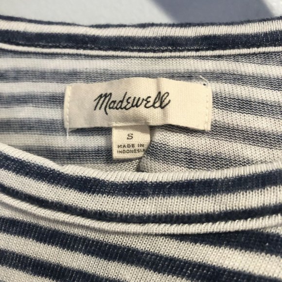 Madewell Striped Long Sleeve Tie Front Tee Shirt Gray White Size Small Tencel - Picture 3 of 4